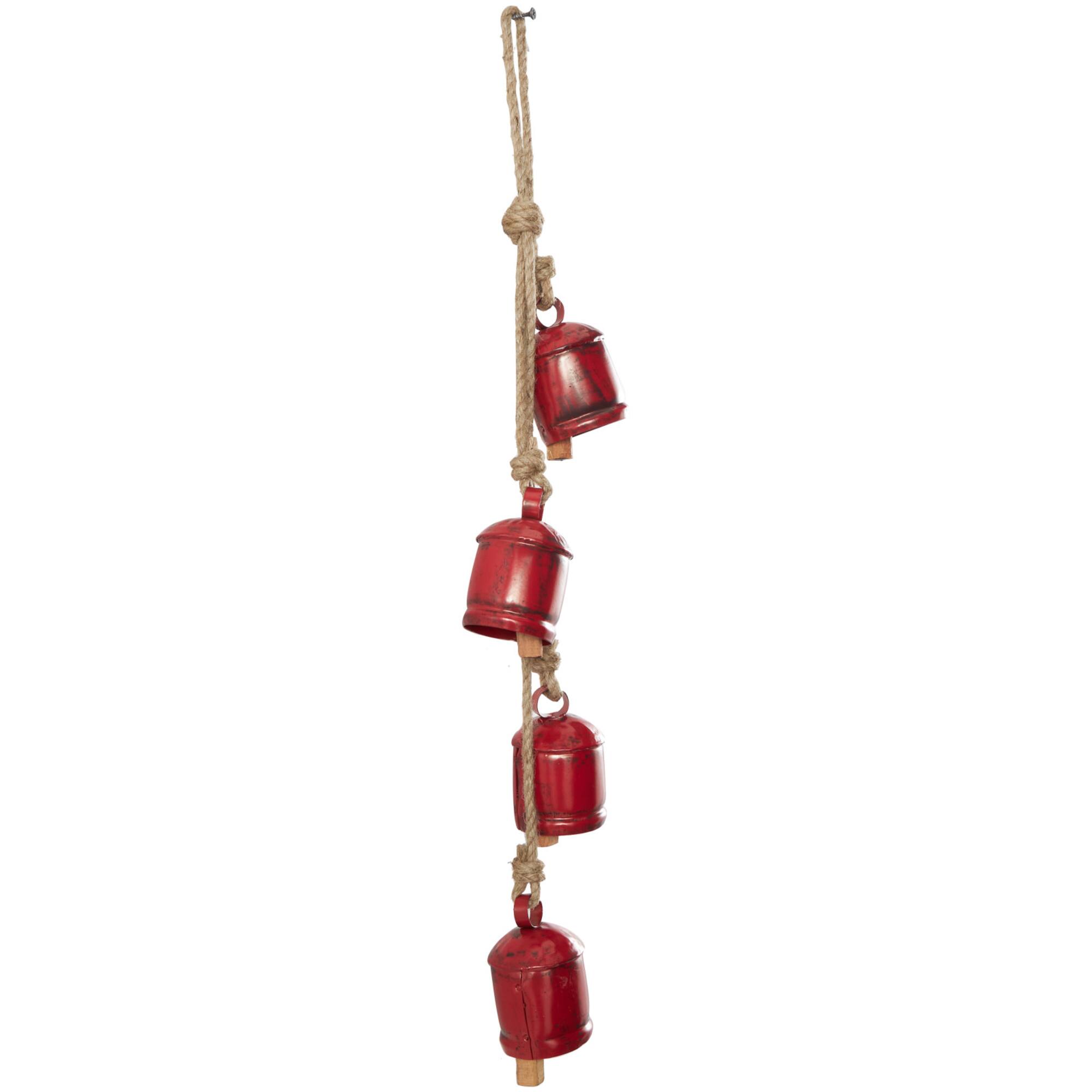 29" Metal Decorative Bell Cluster with Jute Hanging Rope